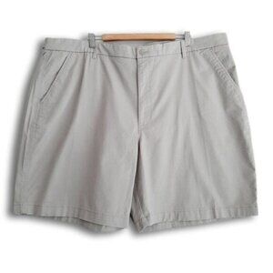 CHAPS Big & Tall Flat Front Stretch Comfort Waist Shorts Gray Beige Men's Sz 48